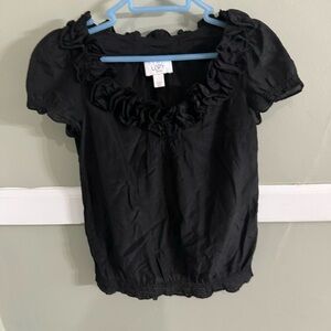LOFT Black Rosette Ruffle Sheer Silk Blend Blouse Top Size Petite XXS